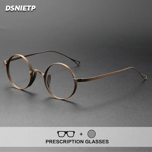 Dsnietp, gafas de lectura Vintage de titanio para hombre, gafas fotocromáticas redondas antiluz azul, gafas graduadas, montura para miopía, gafas pequeñas