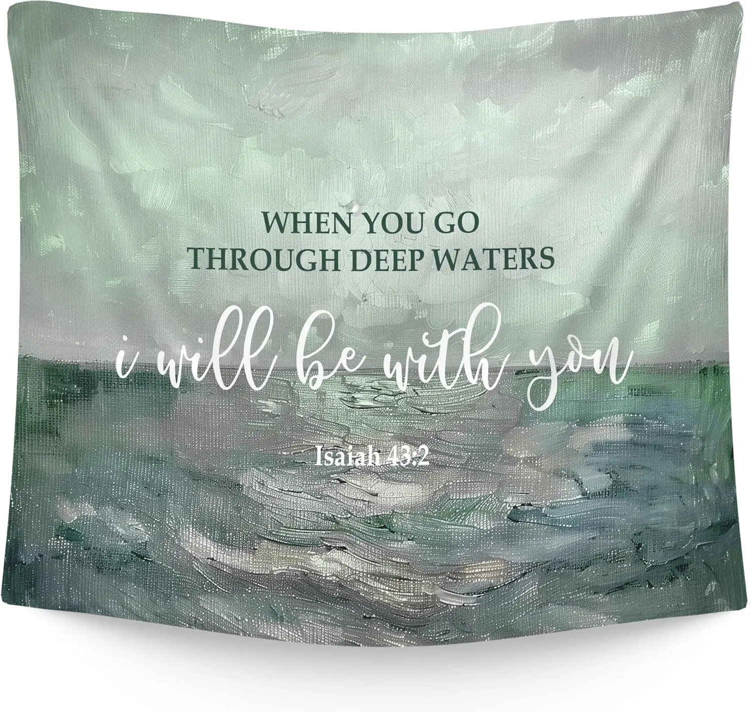 Christian Scripture Tapestry Wall Hanging Deep Waters Quote Isaiah 43:2 Inspirational Religious Polyester Home Decor Gift