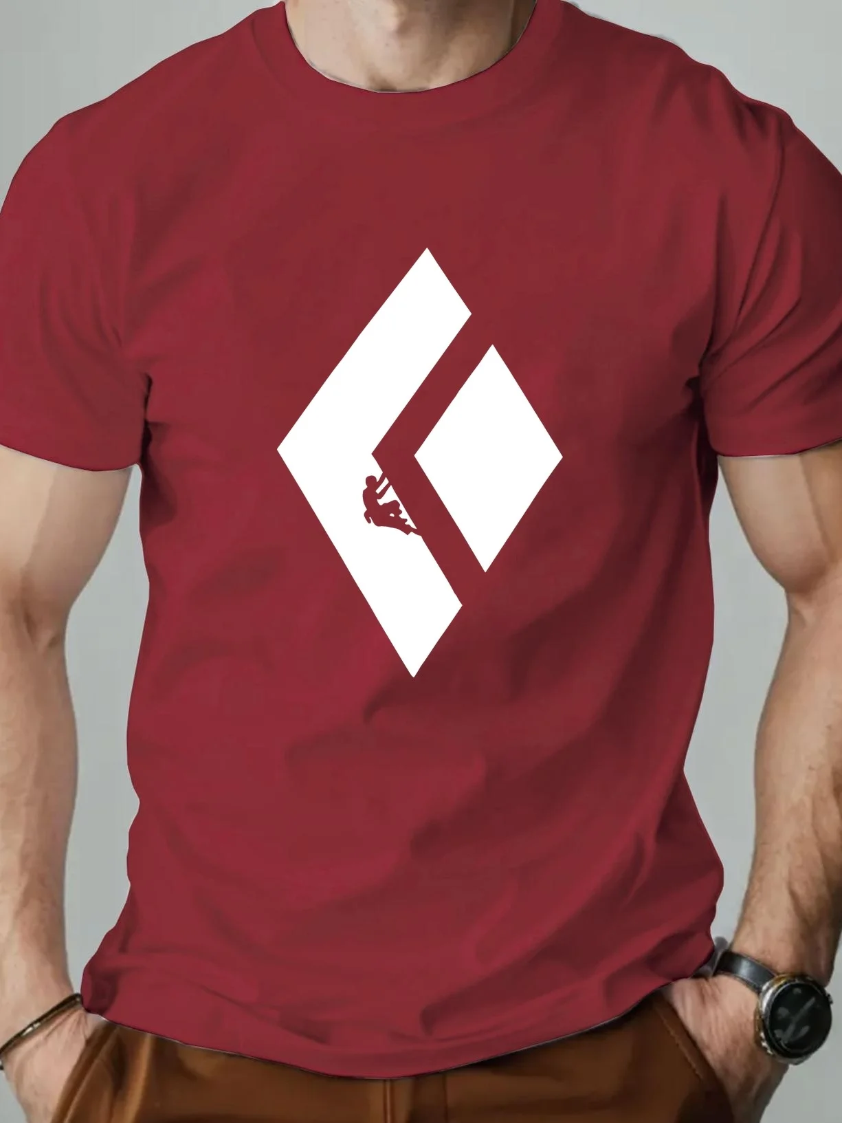 Herren Sommer 100% Baumwolle T-Shirt mit Klettermuster-Druck, lockerer Rundhalsausschnitt, Kurzarm-T-Shirt für Berg- und Outdoor-Freizeitkleidung im Alltag. – Detail 7