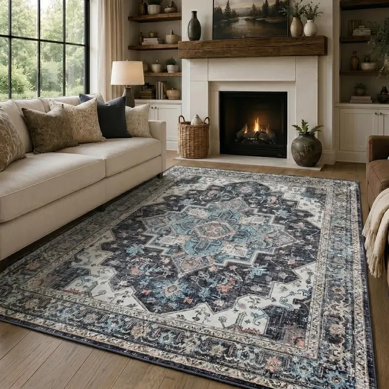 Kitchen Runner Rug Mediterranean Colorful Non Slip Washable Soft Floor Mat for Hallway Entryway Living Room Bedroom Home Decor