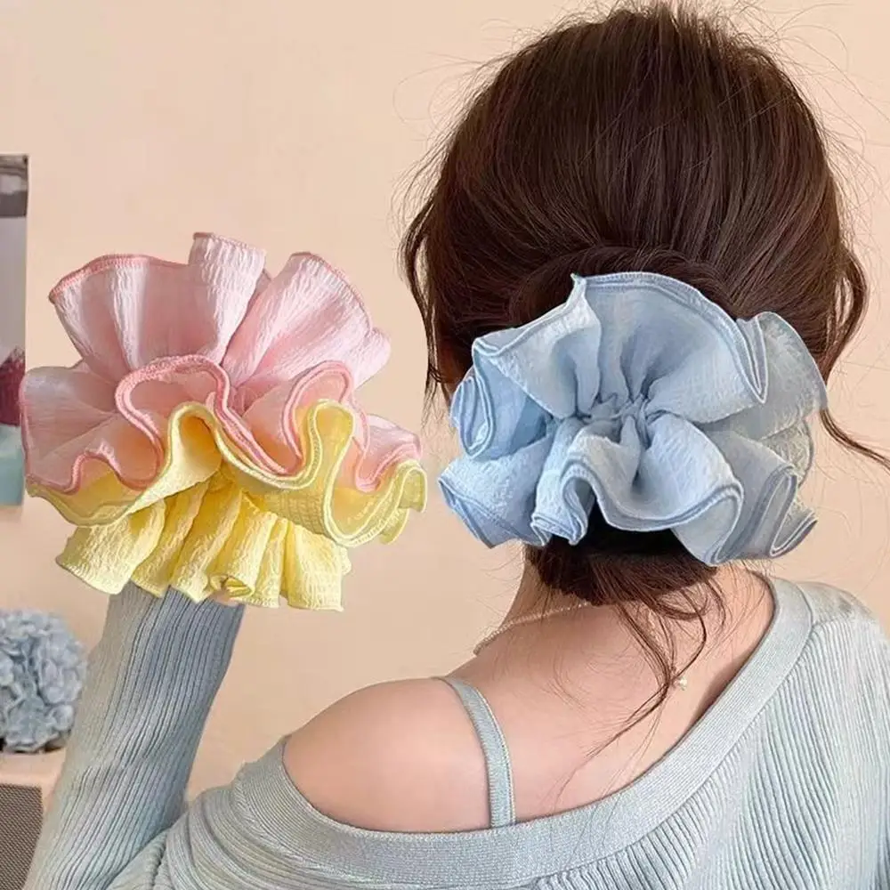 

4-Layers Lace Hair Rope Ruffles Oversized Scrunchies Elastic Hair Band Hairtiea Vintage Solid Color Hair Accessories For Girls
