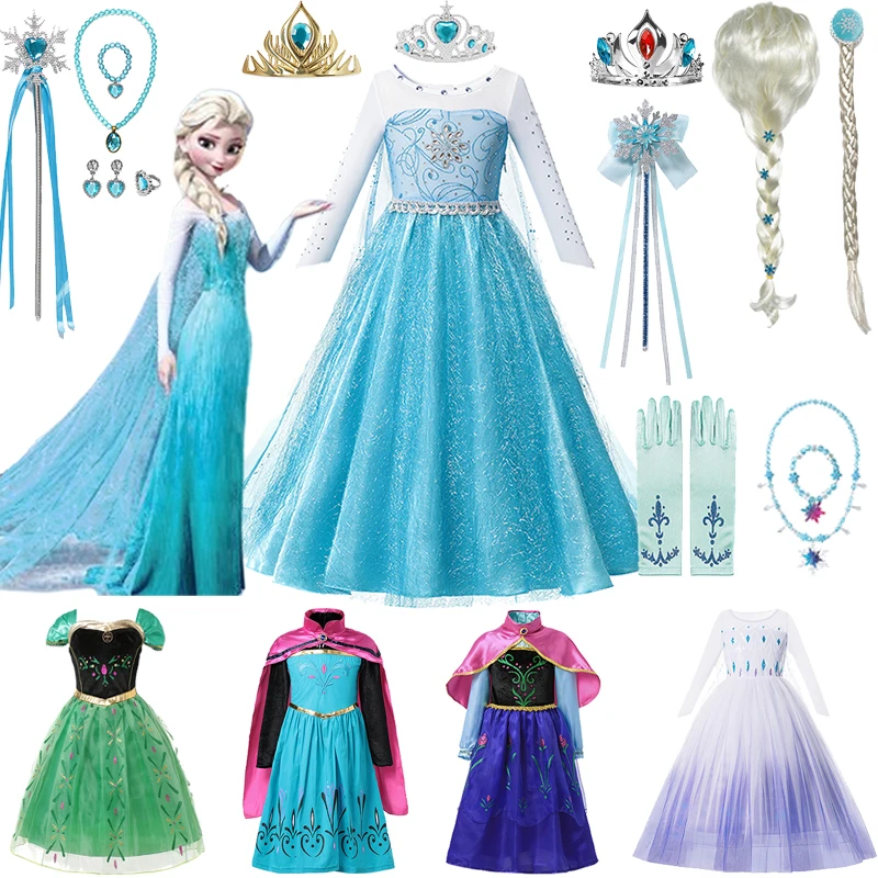 2024 Disney Girls Frozen Princess Dress Baby Girls Elsa Anna Cosplay Costume Halloween Costume Carnival Birthday Party Clothing