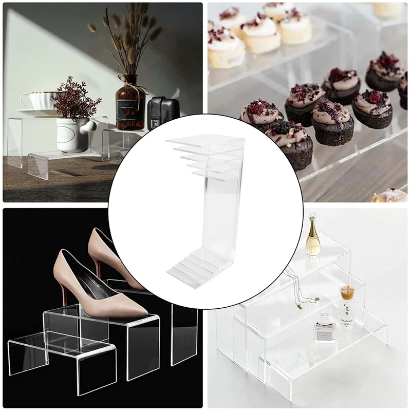 5 Pack Clear Acrylic Display Risers, 5 Sizes Acrylic Jewelry Display Riser Shelf Showcase Fixtures For Cake, Display