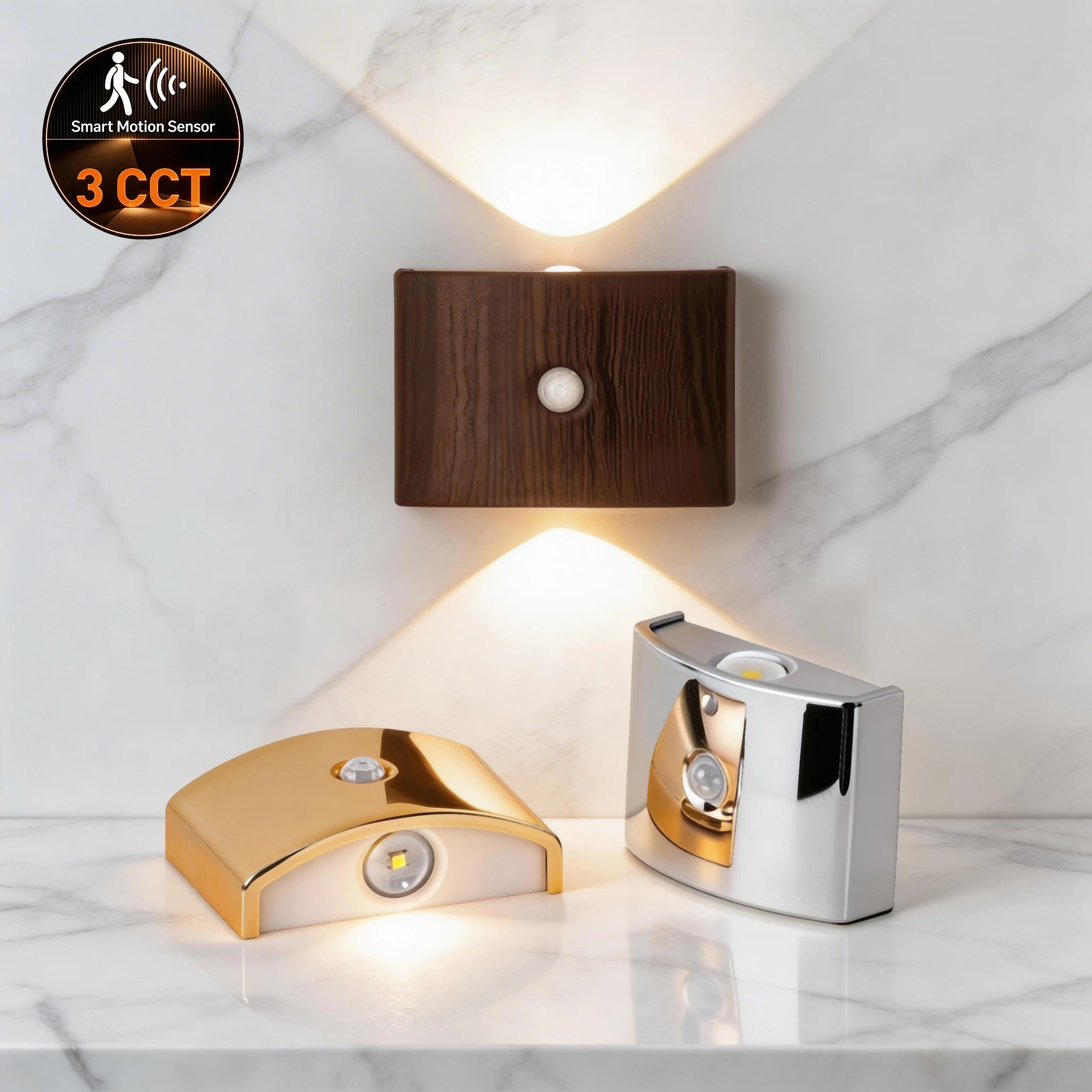 LED Charging Wall Lamp 3CCT Square Magnetic Suction No Drilling Gold Silver Walnut Finish Indoor Atmosphere Lighting