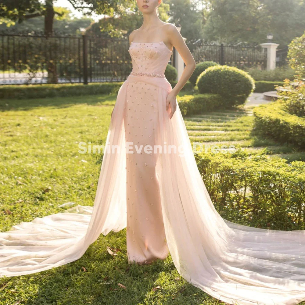 

Simin женские вечерние платья без бретелек с бисером без рукавов по индивидуальному заказу, элегантные платья длиной до пола с тюлевым шлейфом, 2025 г.