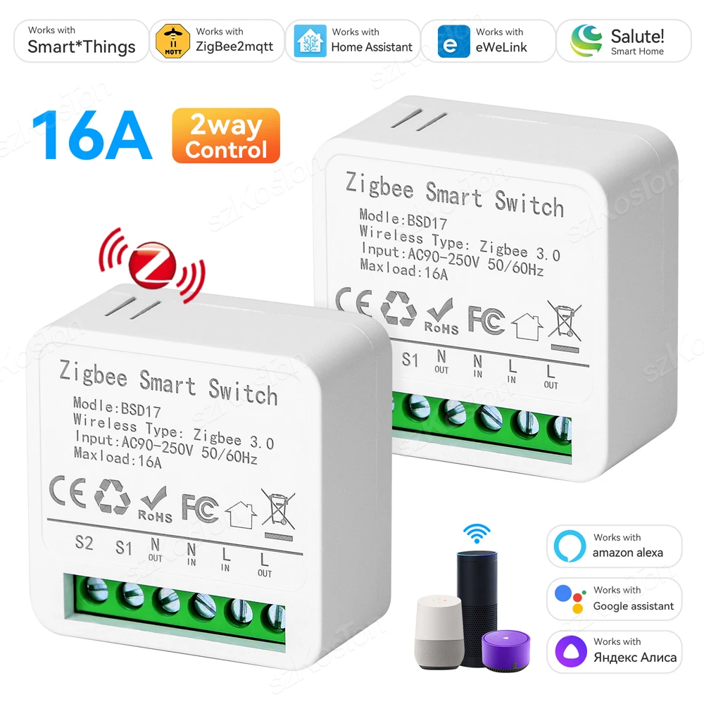 Mini ZigBee3.0 eWeLink APP Smart Switch 16A DIY Breaker Relay Module Timer Voice Control Works with Alice Alexa Google Home