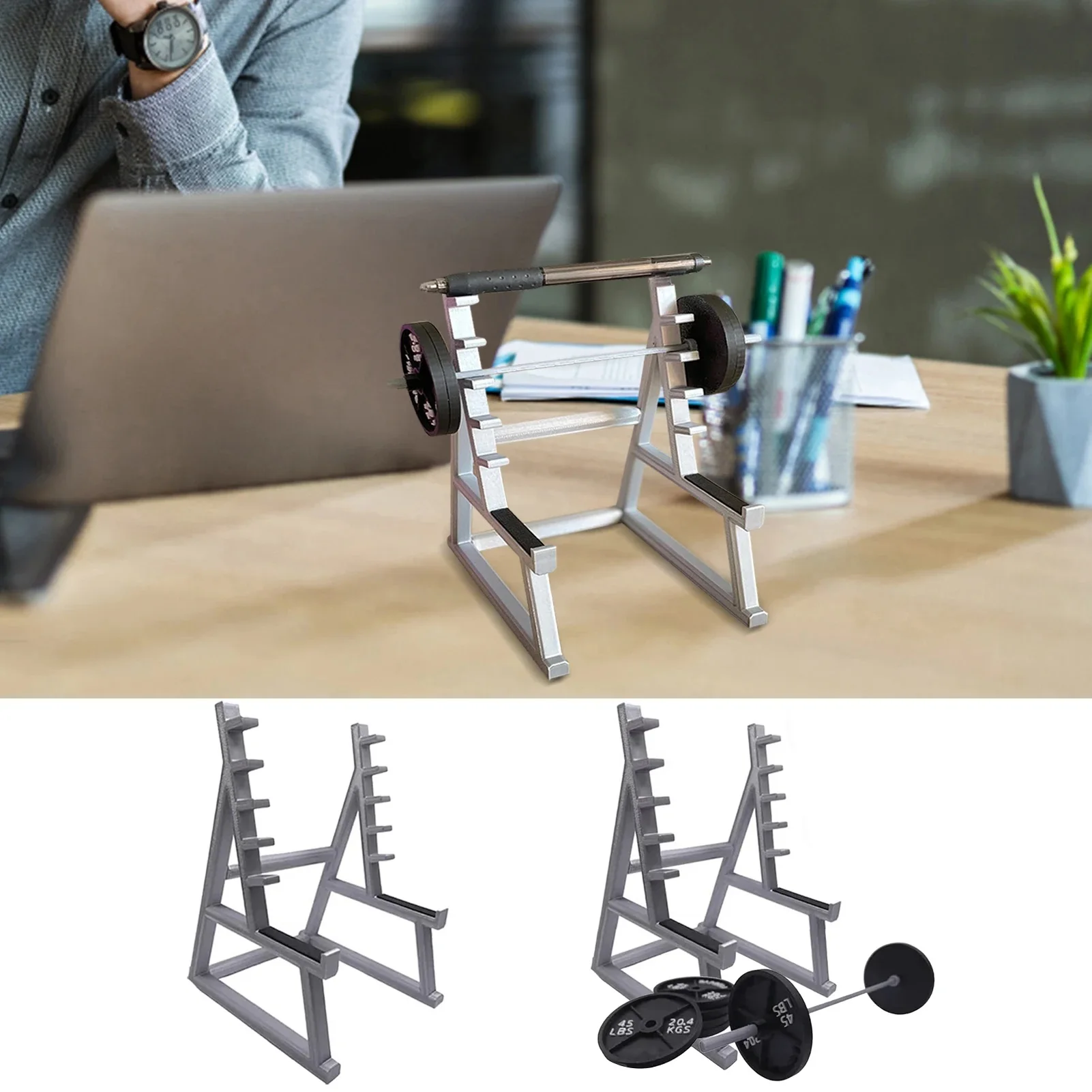 Pencil Holder For Desk Barbell Rack Display Holder Portable Gym Theme Pen Storage Squat Rack Ornaments With Barbells And Weights