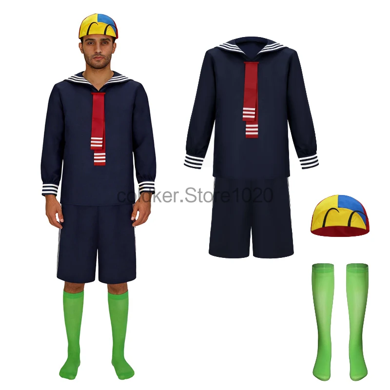 4pcs Set El Chavo Del Ocho Quico Cosplay Costume for Men Movie Roleplay Navy Uniform with Hat Socks for Halloween Carnival Suit