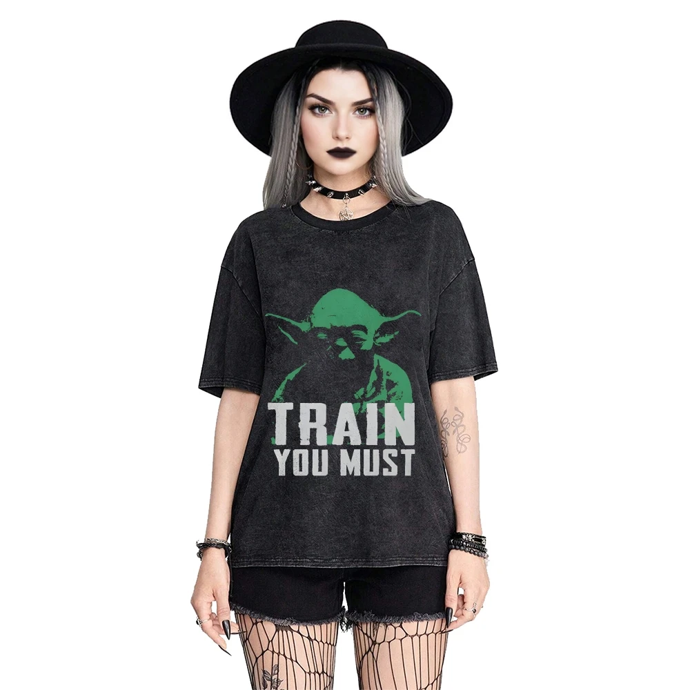 

Graphic Tee TRAIN YOU MUST Print Vintage Washed T Shirt Oversized Short Sleeve Top for Men Women Streetwear Grunge Aesthetic