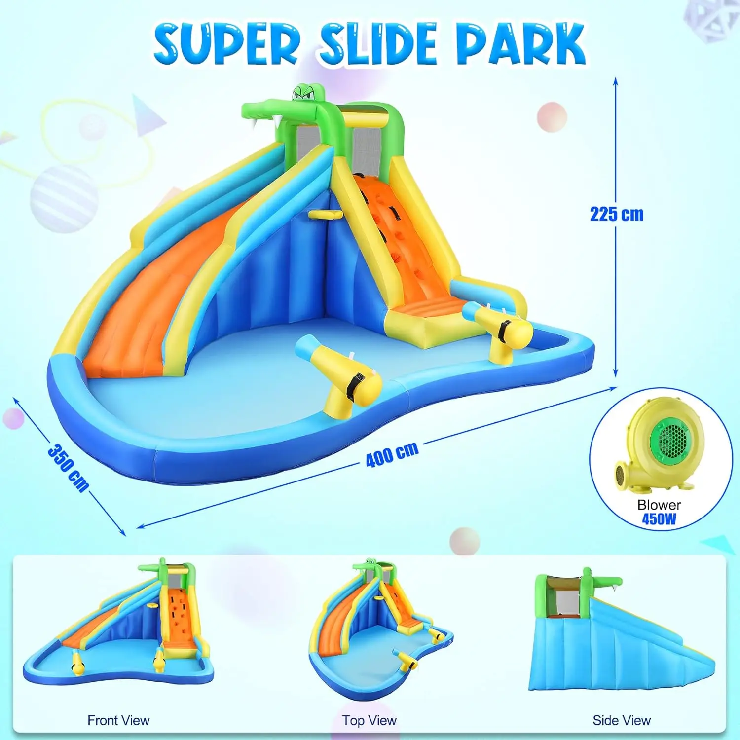 Aufblasbare Wasserrutsche und Krokodil-Wasser-Bounce-Haus, aufblasbarer Wasserrutschenpark mit Spritzbecken, Kletterwand, Korbrand, Wasserkanone