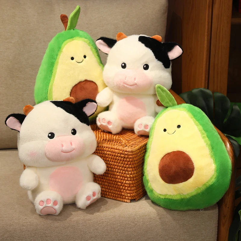 

Creative 26cm Flip Cartoon Cow Plush Toys Cute Stuffed Animals Fruit Avocado Turn to Dairy Cattle Dolls Kawaii Soft Girls Gifts