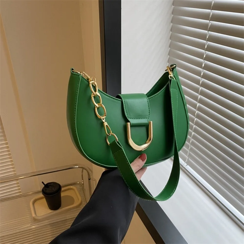 

Simple Candy Color Underarm Bag Y2K Zipper Chain Shoulder Bag Korean Style Handbag New Moon Bag Dinner Party