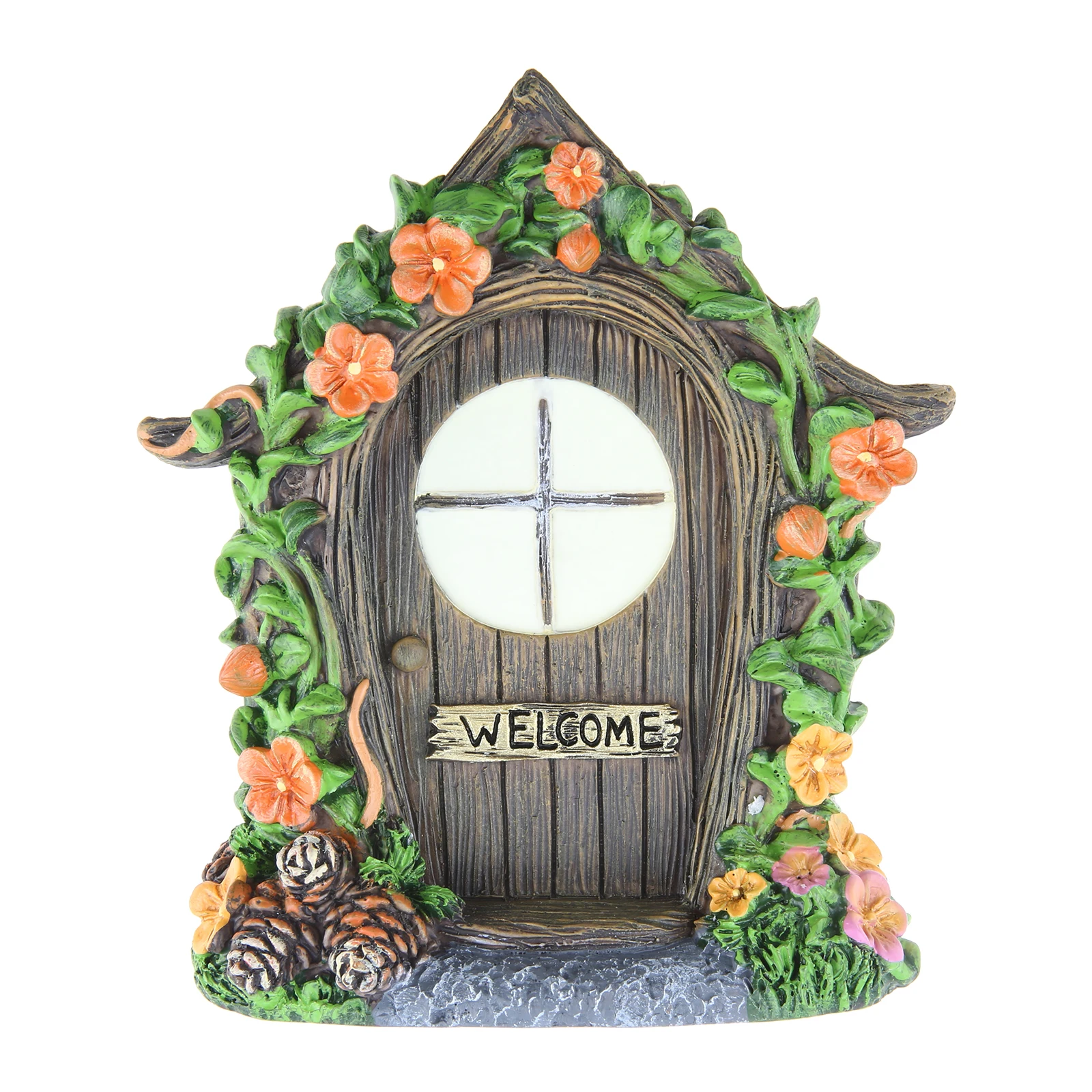 1 Set Fairy Garden Door Windows for Tree Trunk Outdoor Glow in the Dark Resin Fairy House Kit with Fairy Lantern Lawn Yard Decor