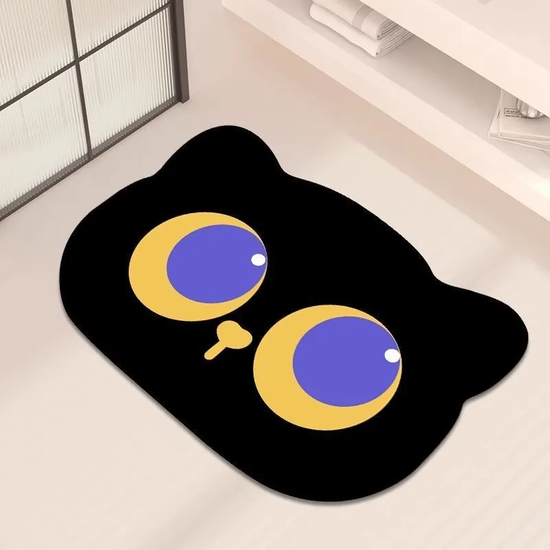 1PC Black Cat Diatom Mud Quick-Dry Bathroom Mat Anti-Slip Strong Absorption Mat Cartoon Shape Diatom Mud Mat Home Decoration