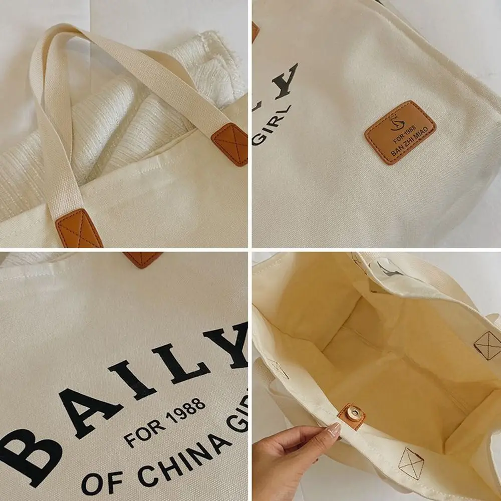 Letter Canvas Bag Girls Student Portable Casual Shoulder Bag Large Capacity Portable Tote Bag Mommy Shopping