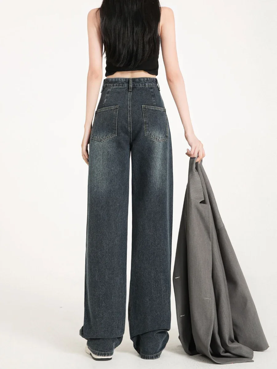 Retro Blue Jeans for Women Fashion Casual Basic Denim Trousers High Quality High Waisted  Wide Leg Pants Baggy Jeans Y2K Femme