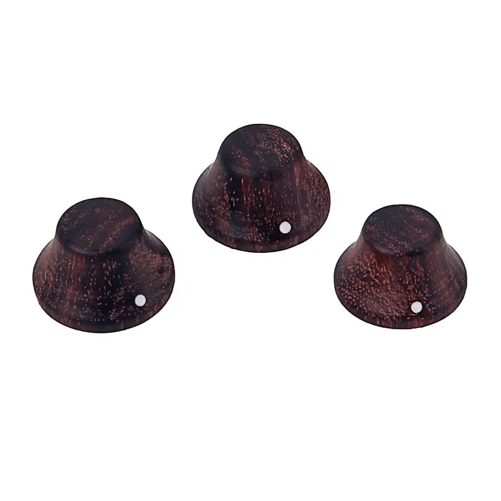 3 Pieces Rose Wood Guitar Volume Control Knobs Top Hat Kits