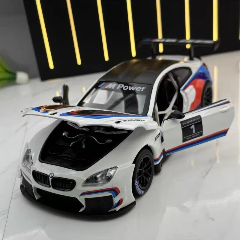 1:24 bmw m6 gt3 m4 bmw csl z4 liga fundida modelo de carro de brinquedo som e luz puxar para trás brinquedo das crianças colecionáveis presente aniversário