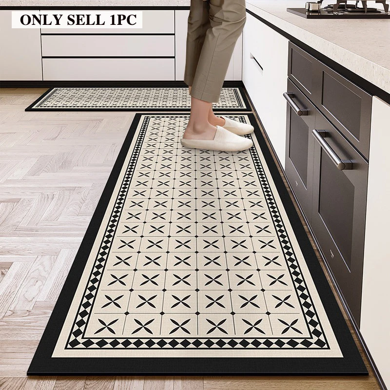 

Kitchen Floor Mat PVC Waterproof Non-slip Oil-proof Leather Foot Mats Checkered Pattern Rug Long Size Home Decor Carpet 주방 깔개