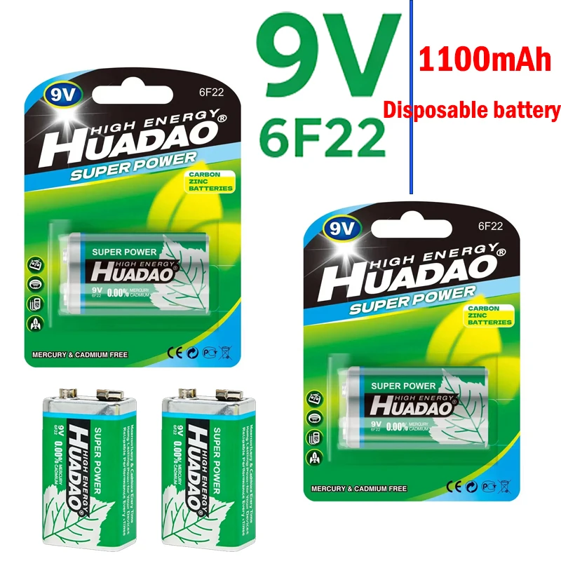 6F22 9V Disposable Alkaline Batteries 1100mAh Dry Cell for Microphone Multimeter Toy Smoke Alarm Walkie Talkie Backup Battery