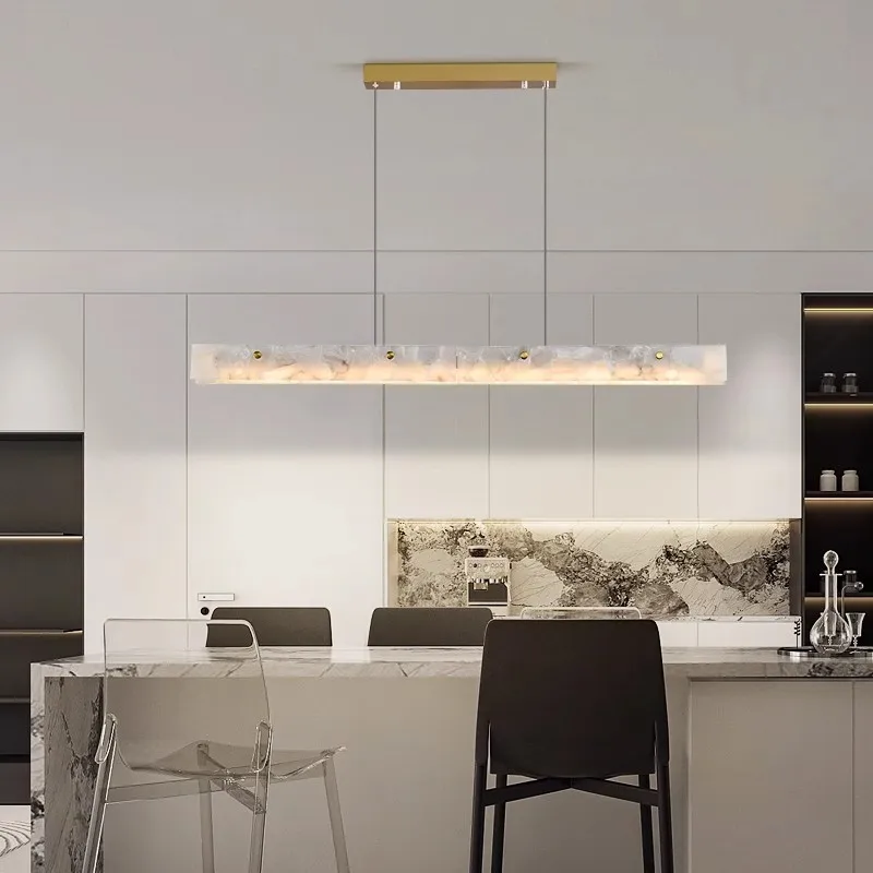 

Minimalist Design Natural Marble Pendant Light Modern Restaurant Kitchen Long LED Hanging Chandelier Light Stone Ceiling Decor