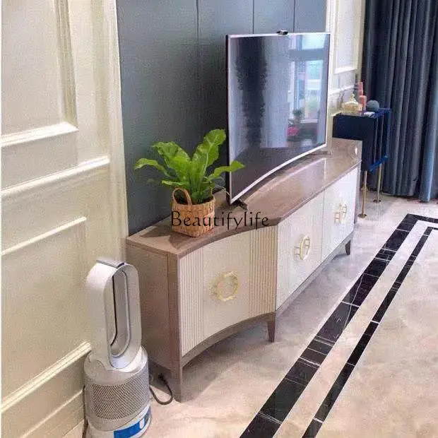 

American retro solid wood TV cabinet French living room locker