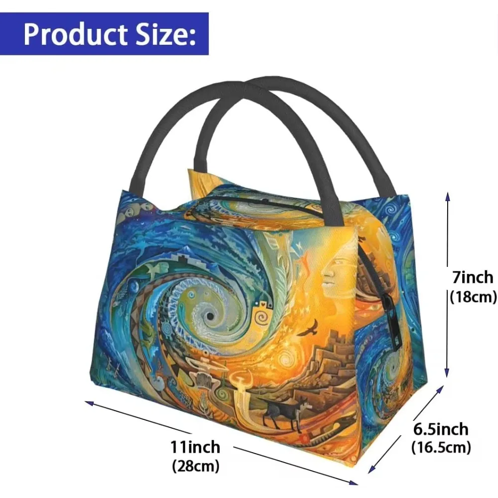 Tarot Divination Lunch Bag 11x6.5x7 Inch Insulated Thermal Lunch Box Large Capacity Bento Tote Bags for Work Picnic Travel