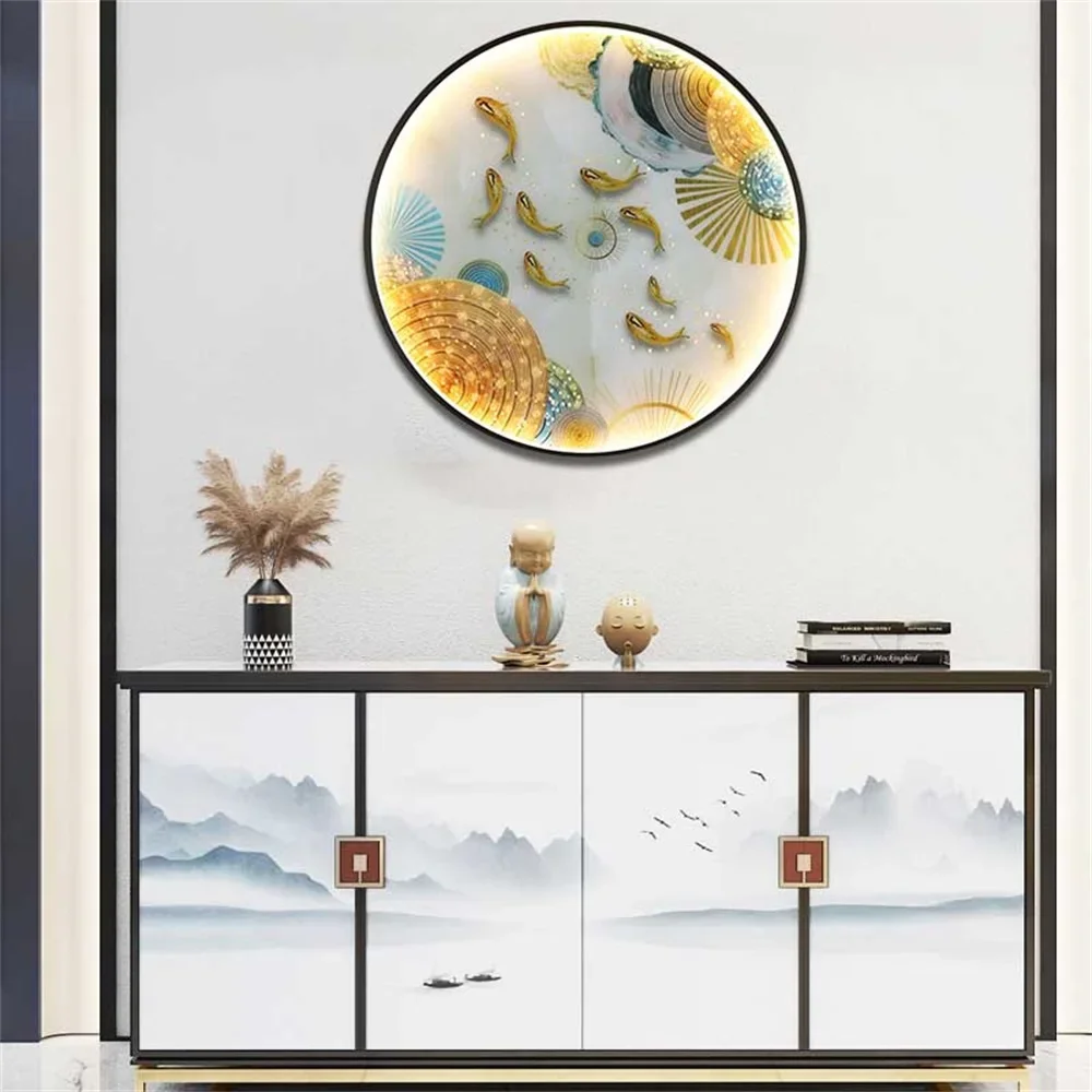 

New Chinese Picture Wall Lamp Modern Creative Round Wall Art Picture Led Lights for Living Room Bedroom Home Decor Wall Lamps