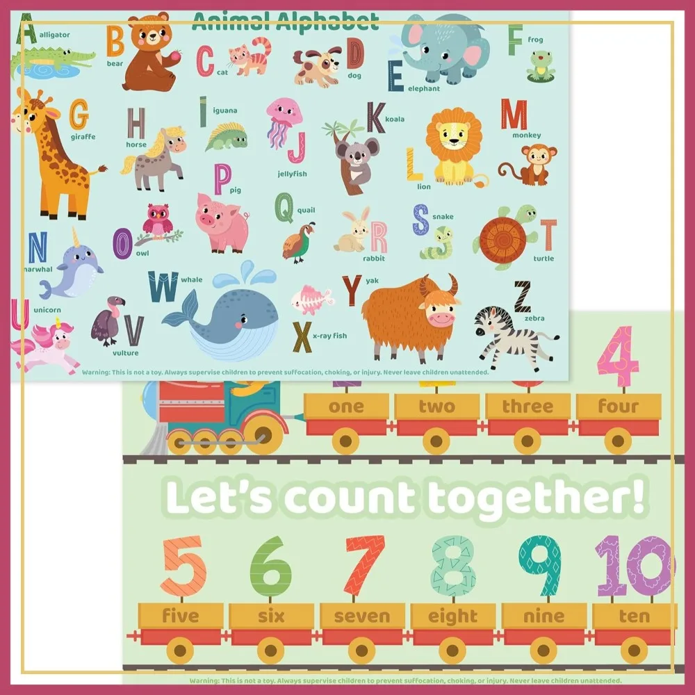 

Bright Seed 40 Disposable Placemats for Baby, Toddlers, Restaurant, Travel, Learning Animals ABC & Numbers