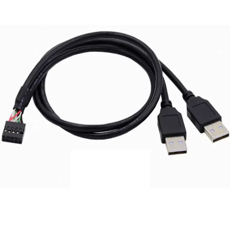 Adaptador de conector Dual USB A macho A PC, Adaptador de conector Dupont hembra de 9 pines interno Y divisor, Cable USB de 30cm, Cable de 24AWG