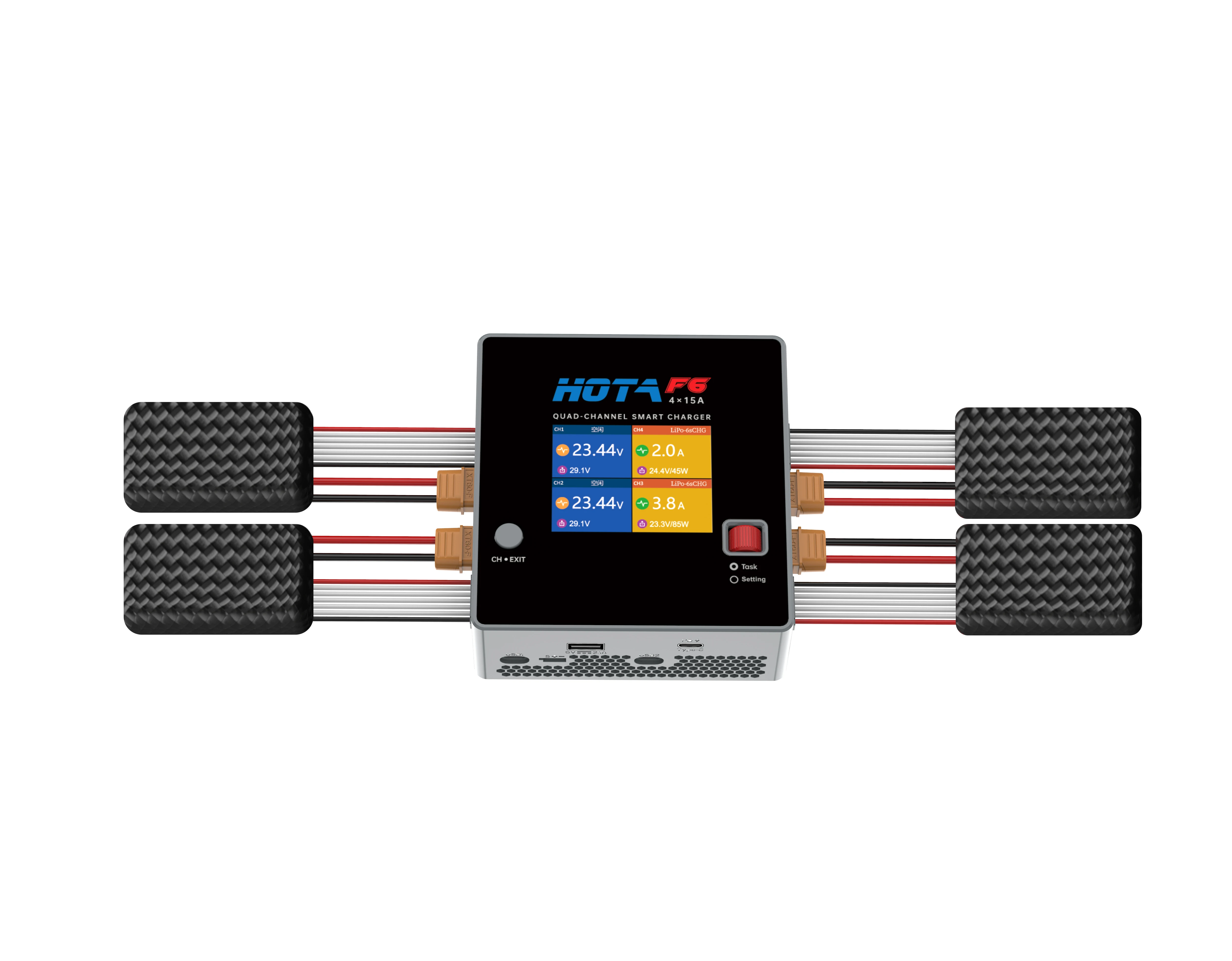 HOTA F6 Smart Charger 1000W 15A 4-Channel Fast Charger Type-C for RC Drone FPV LiPo Battery