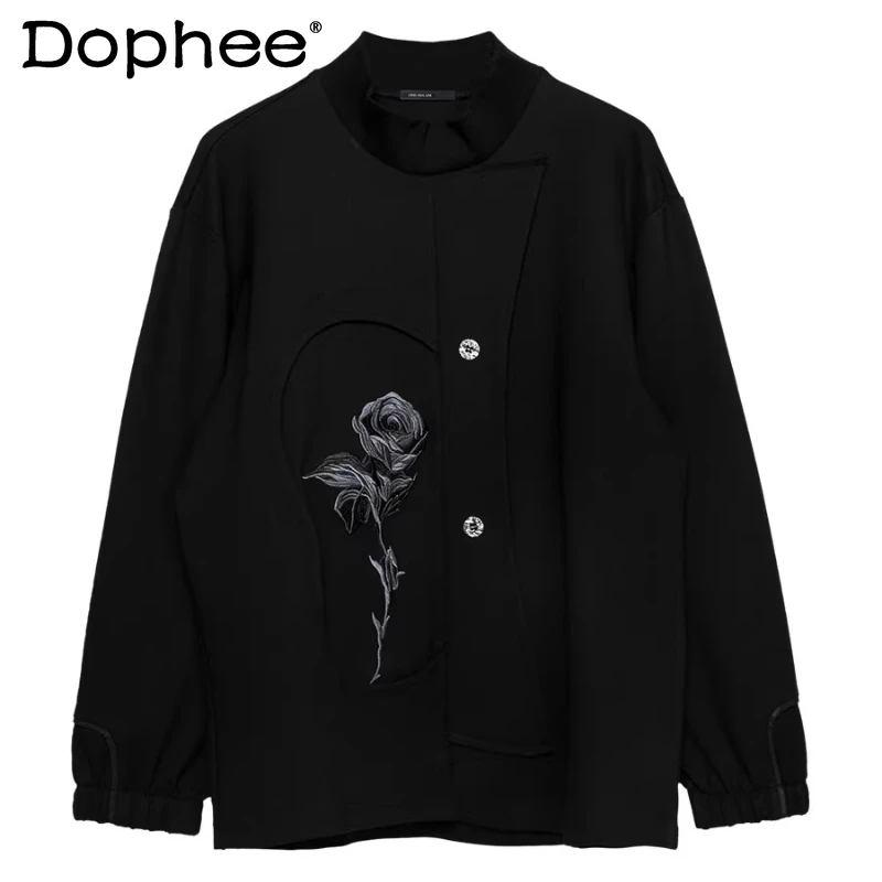 

Men's 2026 Spring New Fashion Irregular Floral Embroidered Elegant Tops Half High Collar Sweatshirts Male Handsome Sportswears