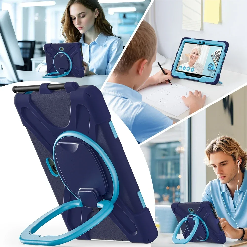 Shockproof Kids Case For Samsung Galaxy Tab Active 4 5 Pro 2019 2022 2025 10.1 inchSafe Pull Ring Stand Shoulder Strap Cover