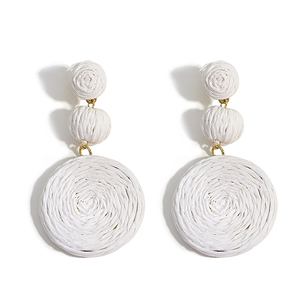 Boho Yellow Raffia Round Drop Earrings for Women