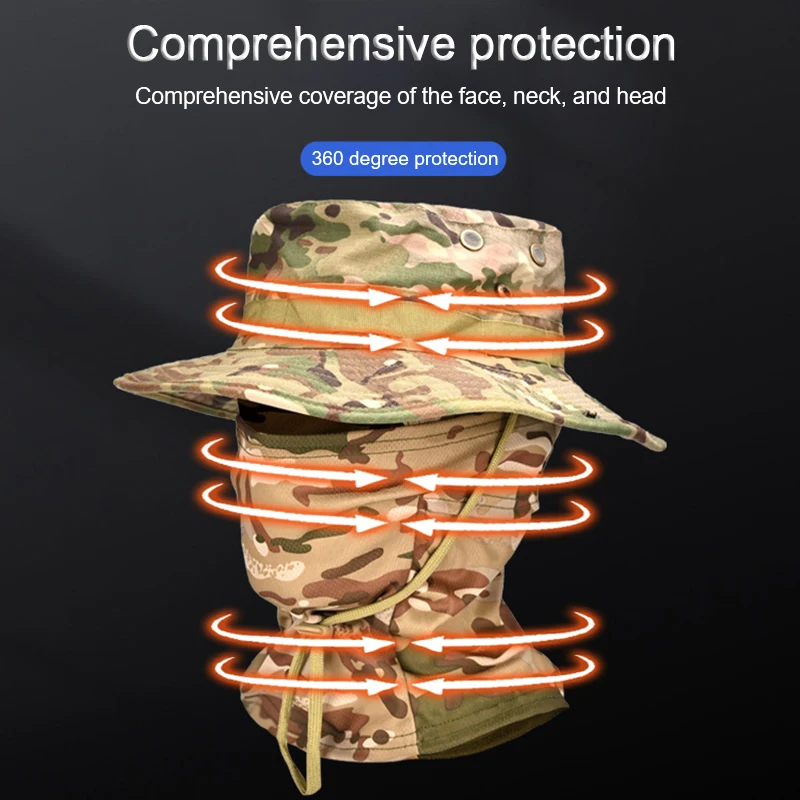 1Set Tactics Camouflage Boonie Cap Balaclava Hat Face Mask Suit Foldable Soft Outdoor Hunting Fishing Wide Brimmed Hat Face Mask image 3