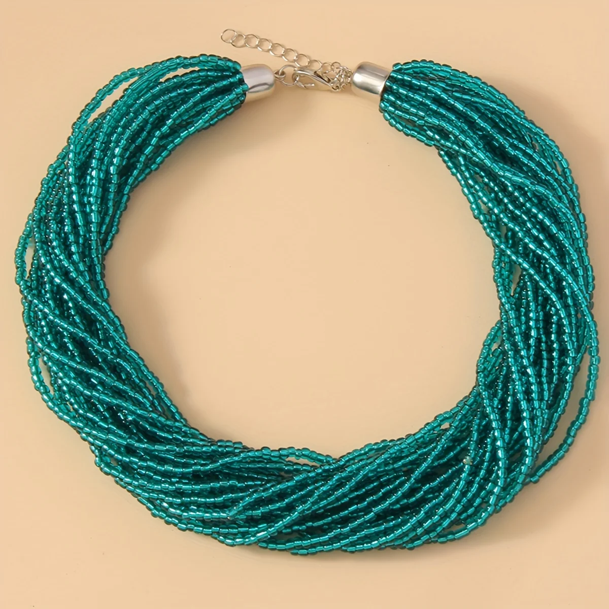 1pc Bohemian Green Blue Fashionable Elegant Simple Multi Layer Rice Bead Necklace Tie Neck Women\'s Neck Chain Clavicle Chain