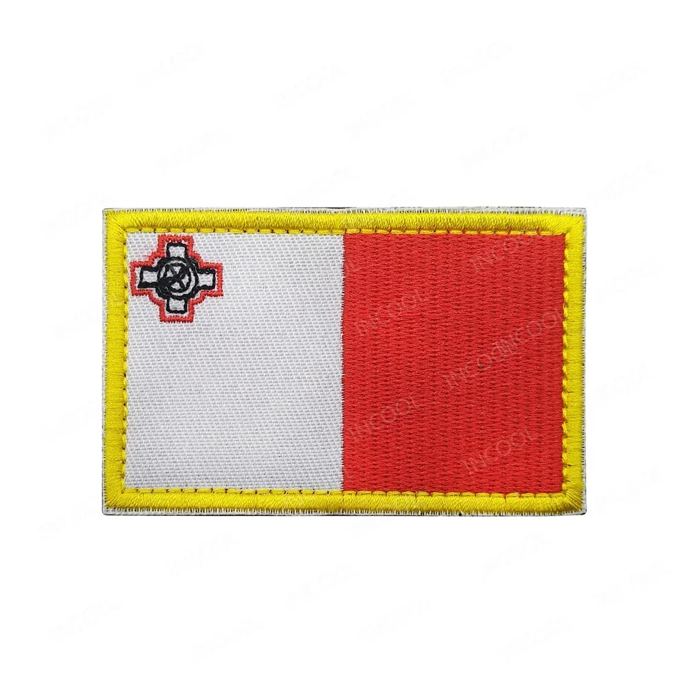 Malta Flag Embroidered Patches Maltese MLT Flags Hook Loop Badges Appliqued For Clothing Backpack Jackets