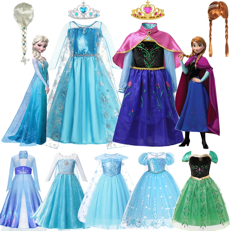 Disney-vestido de princesa Frozen para niñas, disfraz de reina de la nieve, Elsa, Anna, fiesta de carnaval, baile de graduación, bata, ropa de Cosplay