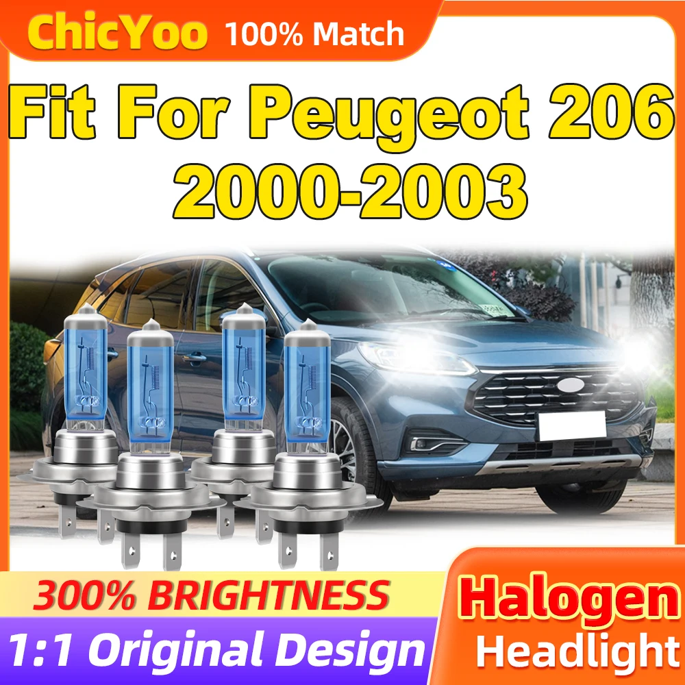 

Fit For Peugeot 206 2000 2001 2002 2003 24000LM Halogen Headlight Bulbs 300W Car Lights 12V 6000K White Turbo Auto Headlamps