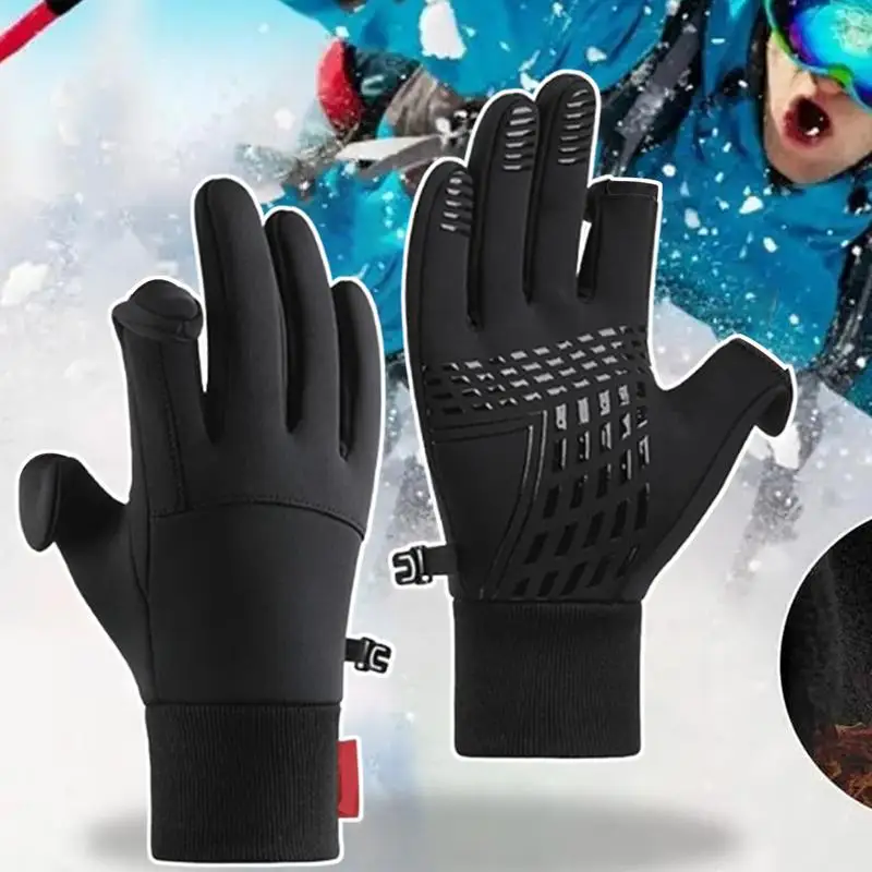 Cycling Gloves 2 Fingerless Design Non-slip Gloves Ice Fishing Equipment Winter Warm Gloves For Outdoor Activities