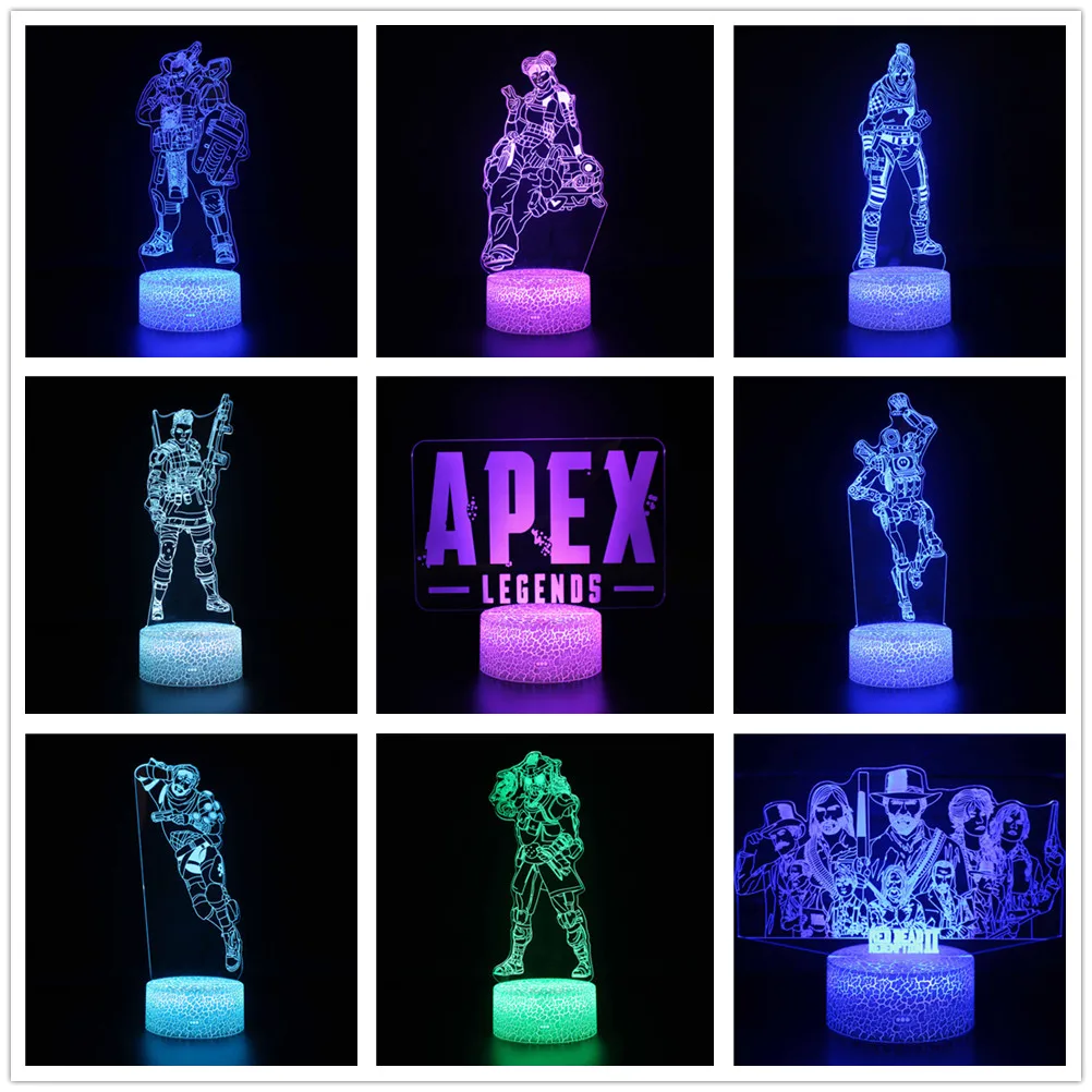 Anime APEX Legends Hero Red Dead Redemption 2 Figure Night Light for Children 3D Acrylic LED Nightlamp Illusion Table Lamp Gifts