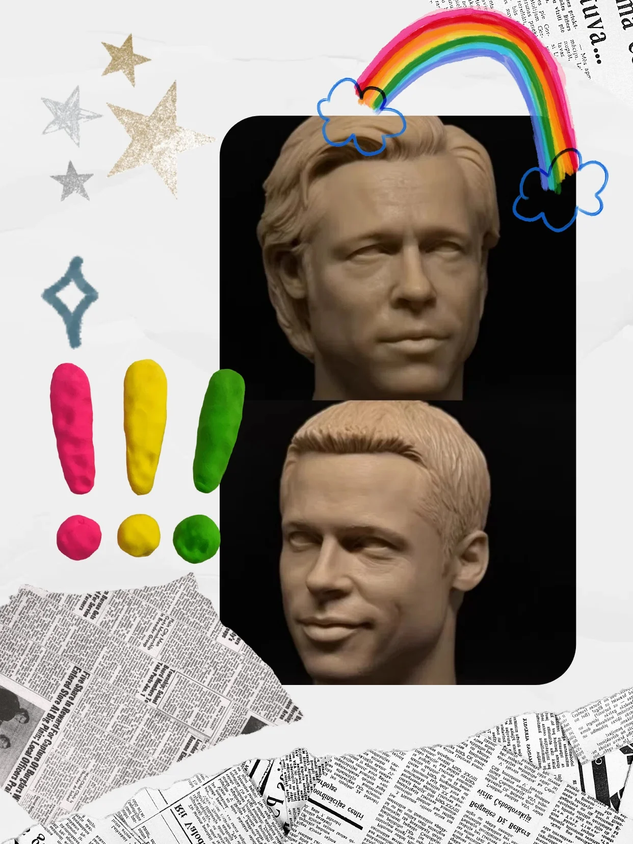 

【Unpainted】1/6 Scale Male Soldier Pitt Act As Stunt Performer White Head Sculpture Fit 12''Action Figure Model For Fans DIY