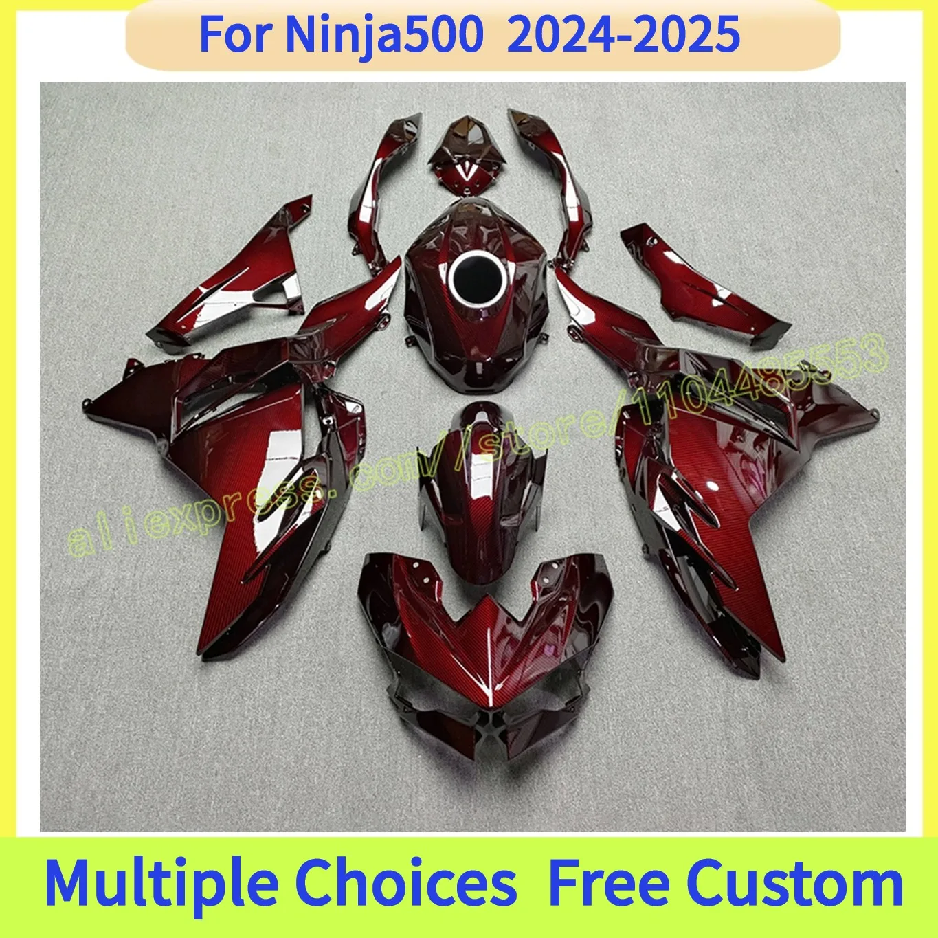 

Комплект обтекателя красного цвета из углеродного волокна для Ninja500 2024 2025 NINJA 500, пластиковый комплект кузова с крышкой бака, крышка заднего сиденья