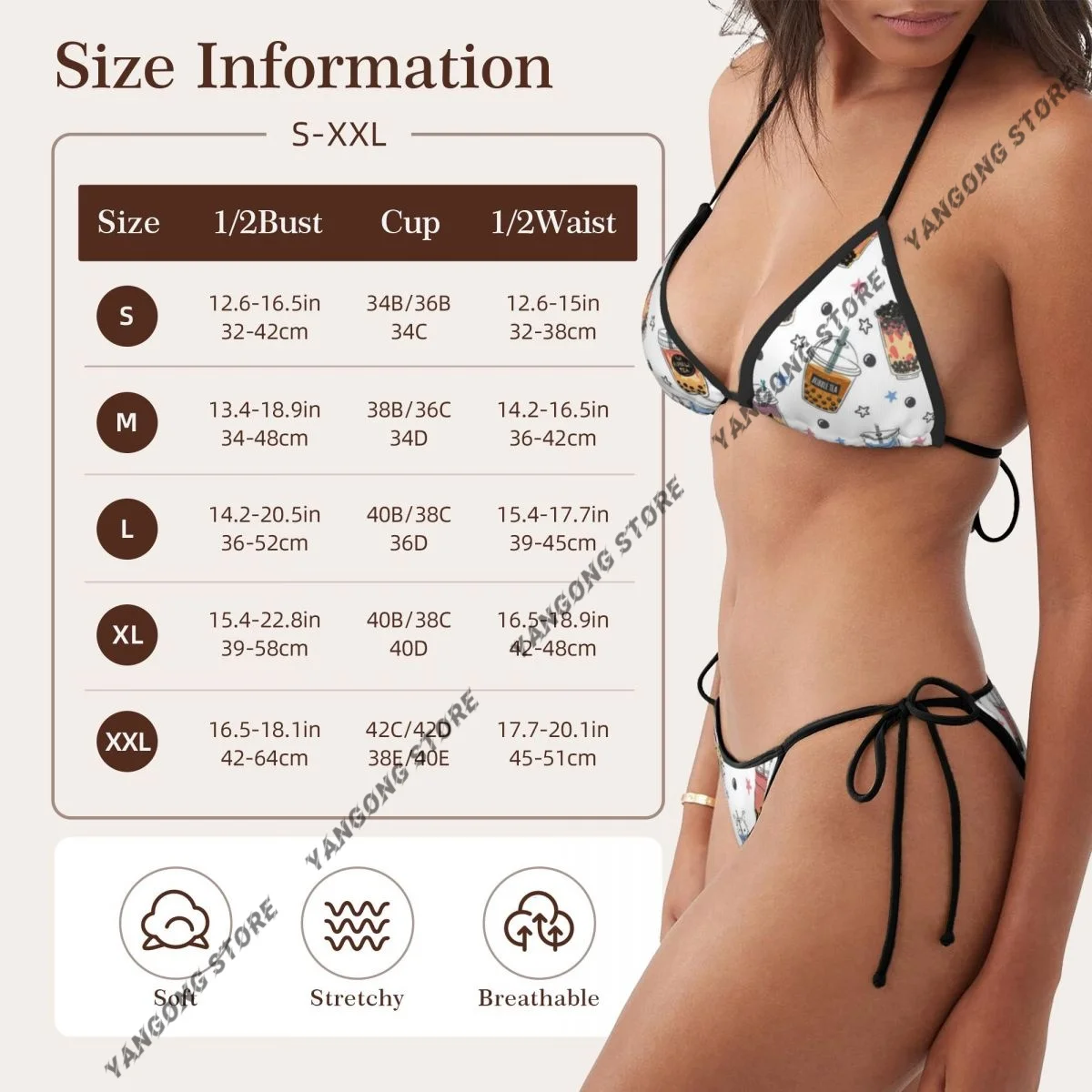 Micro bikini sexy Bubble Tea Popolare asiatico Bevanda fredda Tè al latte perlato Costumi da bagno Perizoma Bikini Set Costume da bagno brasiliano Abbigliamento da spiaggia