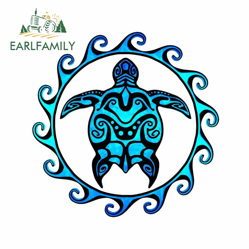 EARLFAMILY 13cm for Tribal Turtle Creative Car Sticker Air Conditioner Cartoon Decal Personality VAN RV Sunscreen Car Styling