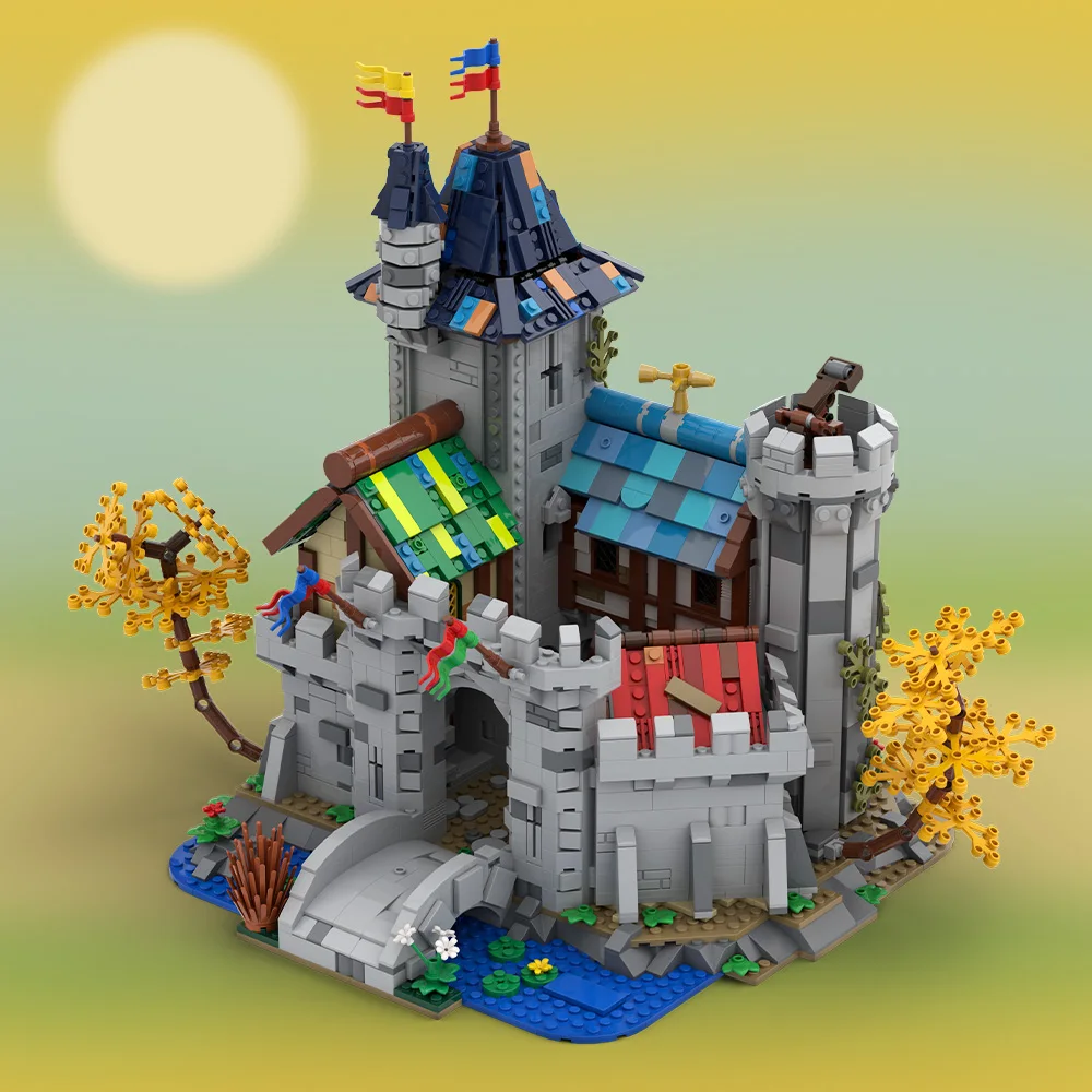 Gobricks MOC Middeleeuwse Architectuur Fantasie Kasteel Bouwstenen Model Beer Lords Kasteel Bakstenen Gemonteerd Speelgoed Kinderen Gift