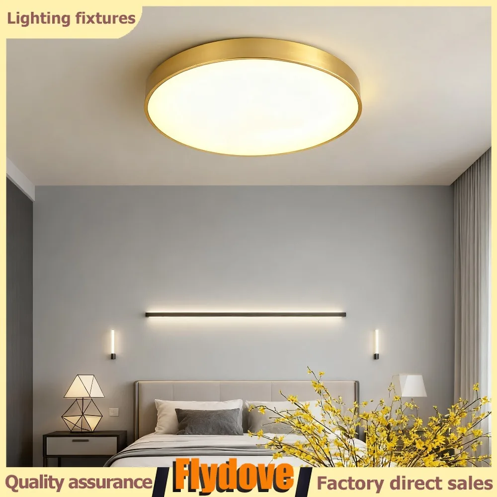 

American Gold Retro Round Home Decoration Light Luxury Style Living Room Dining Room Balcony Black LED Copper Art Ceiling Light
