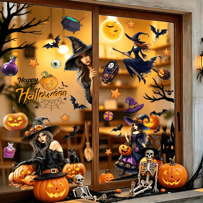 3pcs Halloween Window Sticker,suitable for cabinet,glass doors,windows and wall decor,holiday decoration,freely DIY combinable