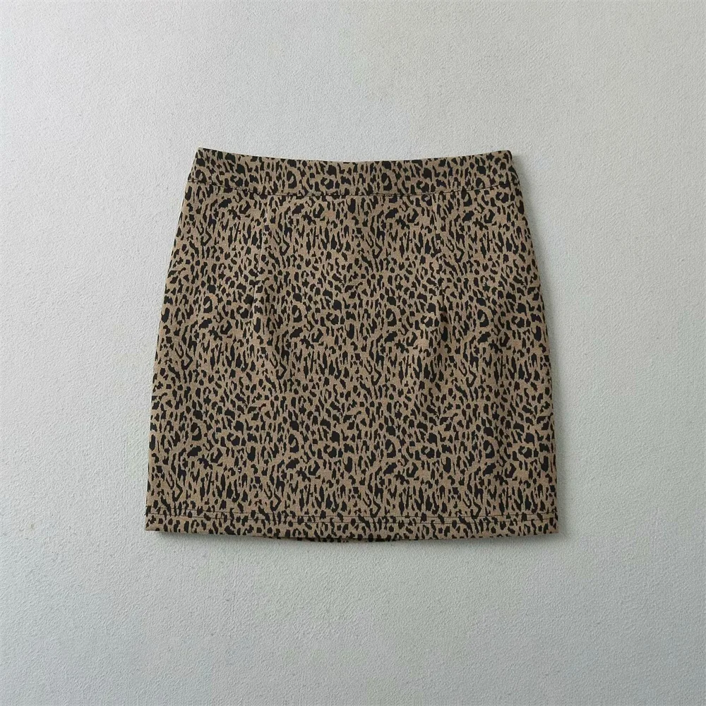 2024 Spring/Summer New Women\'s Fashion and Elegance Retro High Waist Wrapped Hip Leopard Pattern Half skirt