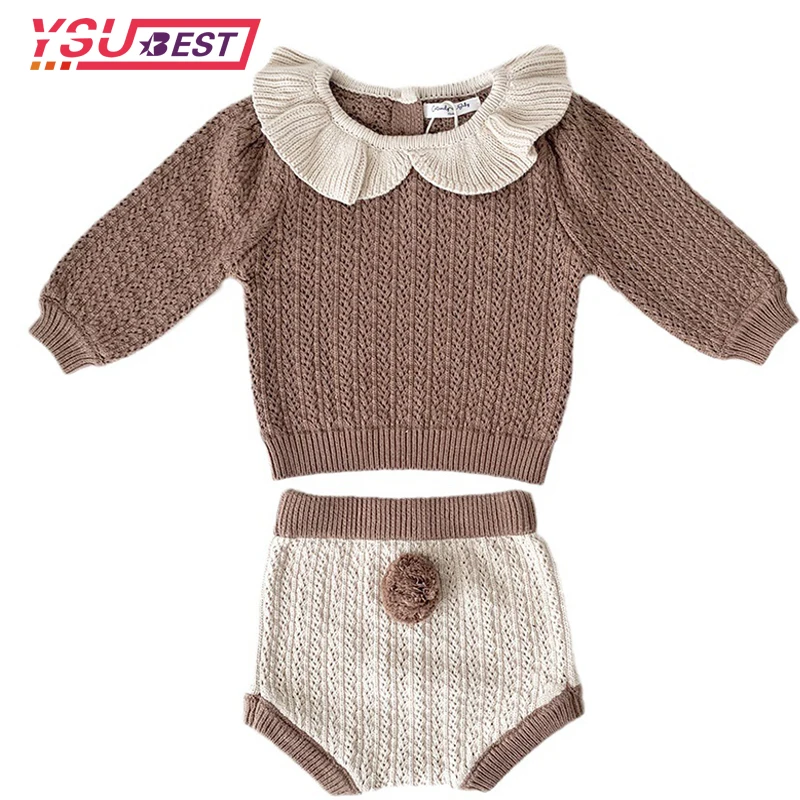 

Baby Girl Knit Sweater Clothing Sets Baby Girls Clothing Set Hollw Out Sweaters And Ball Bloomers 2 Pcs Girls Suit Baby Ouitfit